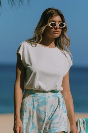 Ivory Cap-Sleeve Crewneck Top-Ivory