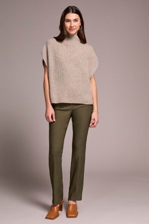 Cap Sleeve Mock Neck Knit Top-Oatmeal