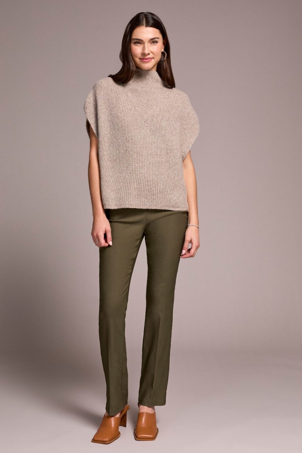 Cap Sleeve Mock Neck Knit Top-Oatmeal