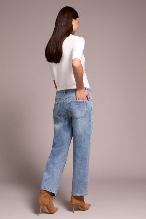 Audrey Distressed Denim Girlfriend Jeans-Washedblue