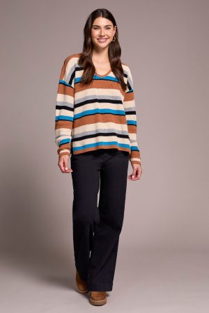 Combed Cotton U-Neck Waffle Sweater-Celestial