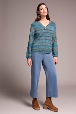 Combed Cotton V-Neck Sweater-Celestial