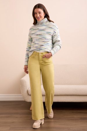 Comfort Stretch Fly Front Wide Leg Pants-Leek