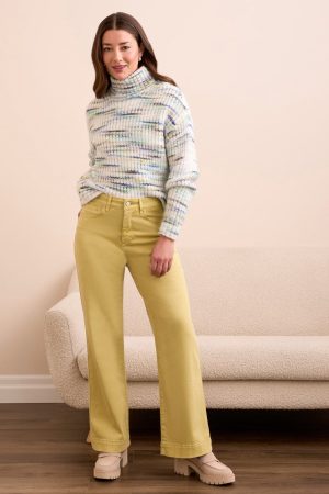 Comfort Stretch Fly Front Wide Leg Pants-Leek