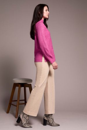 Comfort Stretch Fly Front Wide Leg Pants-Sandstone