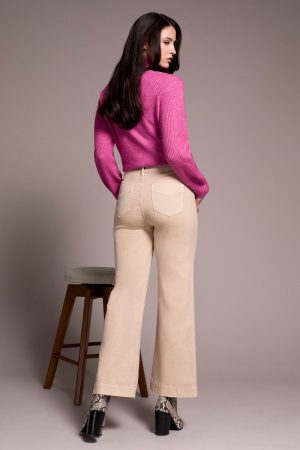 Comfort Stretch Fly Front Wide Leg Pants-Sandstone