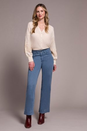 Comfort Stretch Fly Front Wide Leg Pants-Slateblue