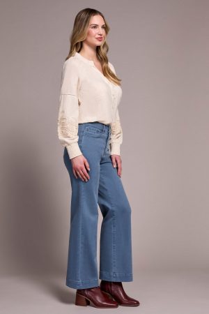 Comfort Stretch Fly Front Wide Leg Pants-Slateblue