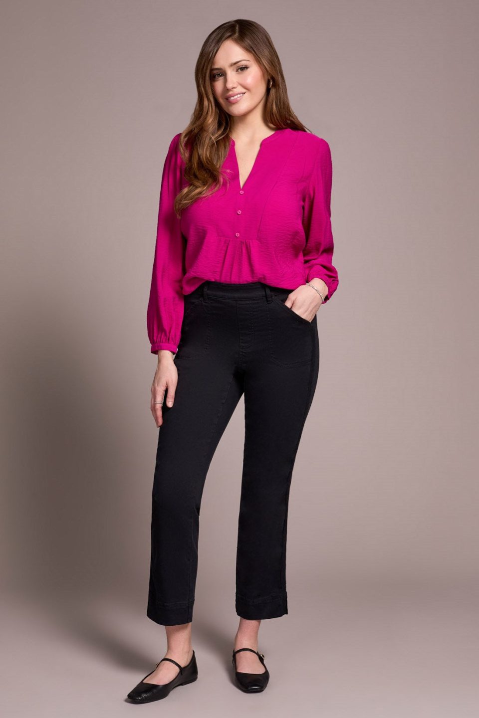 Comfort Stretch Pull-On Kick Flare Ankle Pants-Black