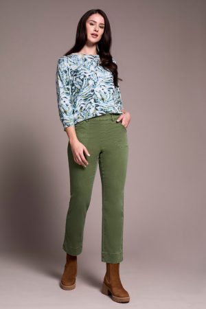 Comfort Stretch Pull-On Kick Flare Ankle Pants-Chive