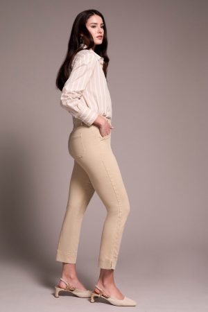 Comfort Stretch Pull-On Kick Flare Ankle Pants-Sandstone
