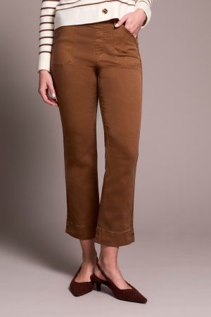 Comfort Stretch Pull-On Kick Flare Ankle Pants-Walnut