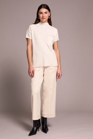 Cotton Mock Neck Cap Short Sleeve Top-Moonstone