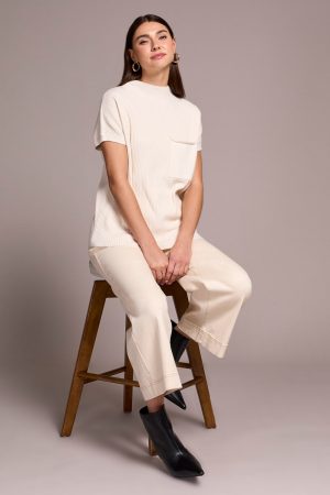 Cotton Mock Neck Cap Short Sleeve Top-Moonstone