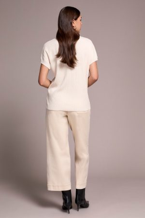 Cotton Mock Neck Cap Short Sleeve Top-Moonstone