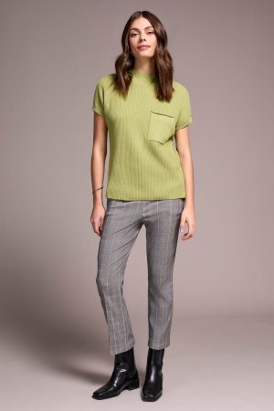 Cotton Mock Neck Cap Short Sleeve Top-Wasabi