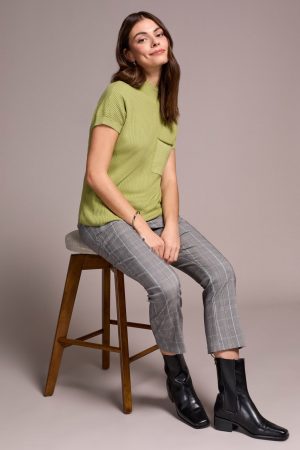 Cotton Mock Neck Cap Short Sleeve Top-Wasabi