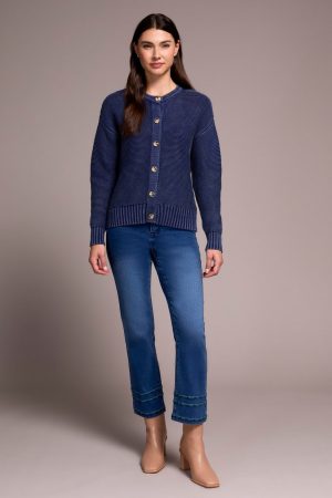 Cotton Yarn Button-Front Cardigan With Special Wash-Nightfall