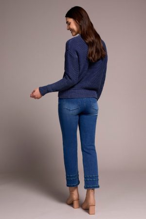 Cotton Yarn Button-Front Cardigan With Special Wash-Nightfall