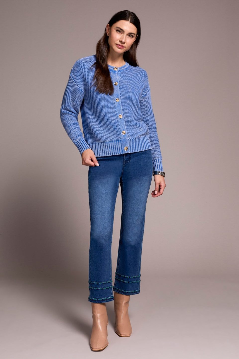 Cotton Yarn Button-Front Cardigan With Special Wash-Ultrablue