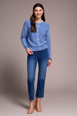 Cotton Yarn Button-Front Cardigan With Special Wash-Ultrablue