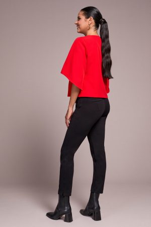 Signature Crepe Flutter Sleeve V-Neck Blouse-Carmine
