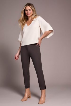 Signature Crepe Flutter Sleeve V-Neck Blouse-Moonstone
