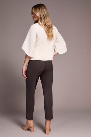 Signature Crepe Flutter Sleeve V-Neck Blouse-Moonstone