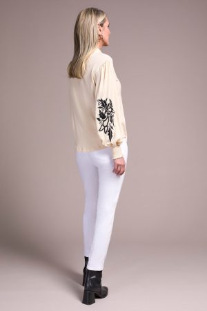 Crinkled Knit Smocked Mock Neck Top-Moonstone