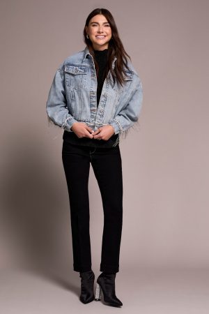Denim Jacket With Chain Fringe Detail At Back-Bluesnow