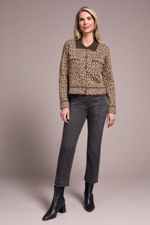 Double Knit Button-Front Stripe Cardigan-Ice latte