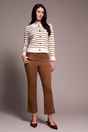 Double Knit Button-Front Stripe Cardigan-Moonstone