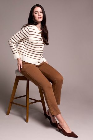 Double Knit Button-Front Stripe Cardigan-Moonstone