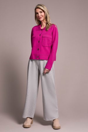 Double Knit Collared Sweater Cardigan-Pink flambe