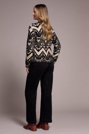 Double-Knit Eyelash Yarn Crew Neck Sweater-Black