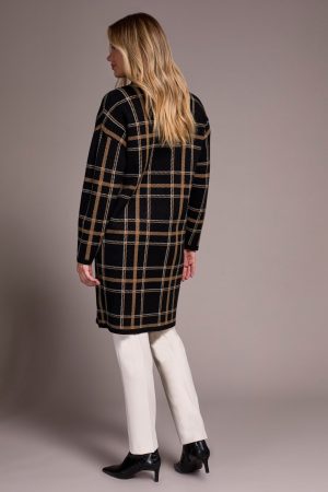 Double Knit Long Plaid Coatigan-Black
