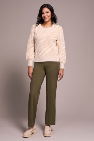 Double-Knit Puff Long Sleeve Crew Neck Sweater-Sandstone