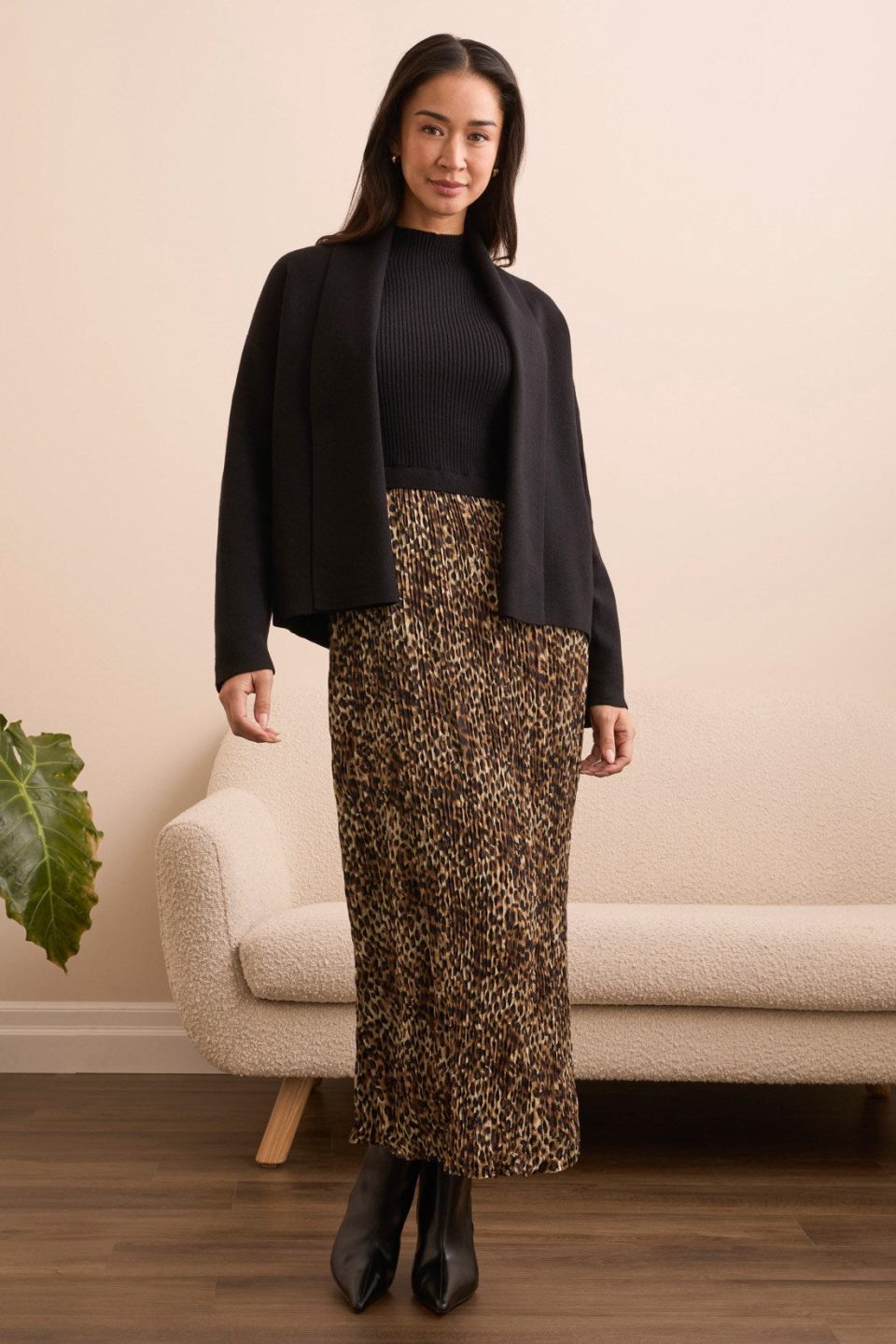 Double Knit Shawl Collar Coatigan-Black