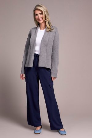 Double Knit Shawl Collar Coatigan-H charcoal