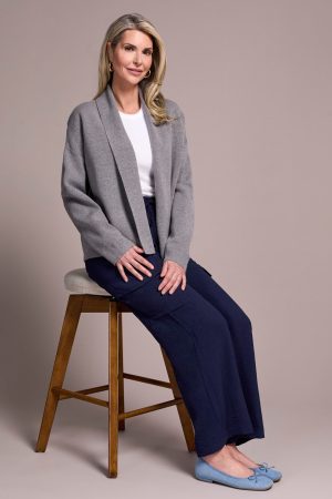 Double Knit Shawl Collar Coatigan-H charcoal