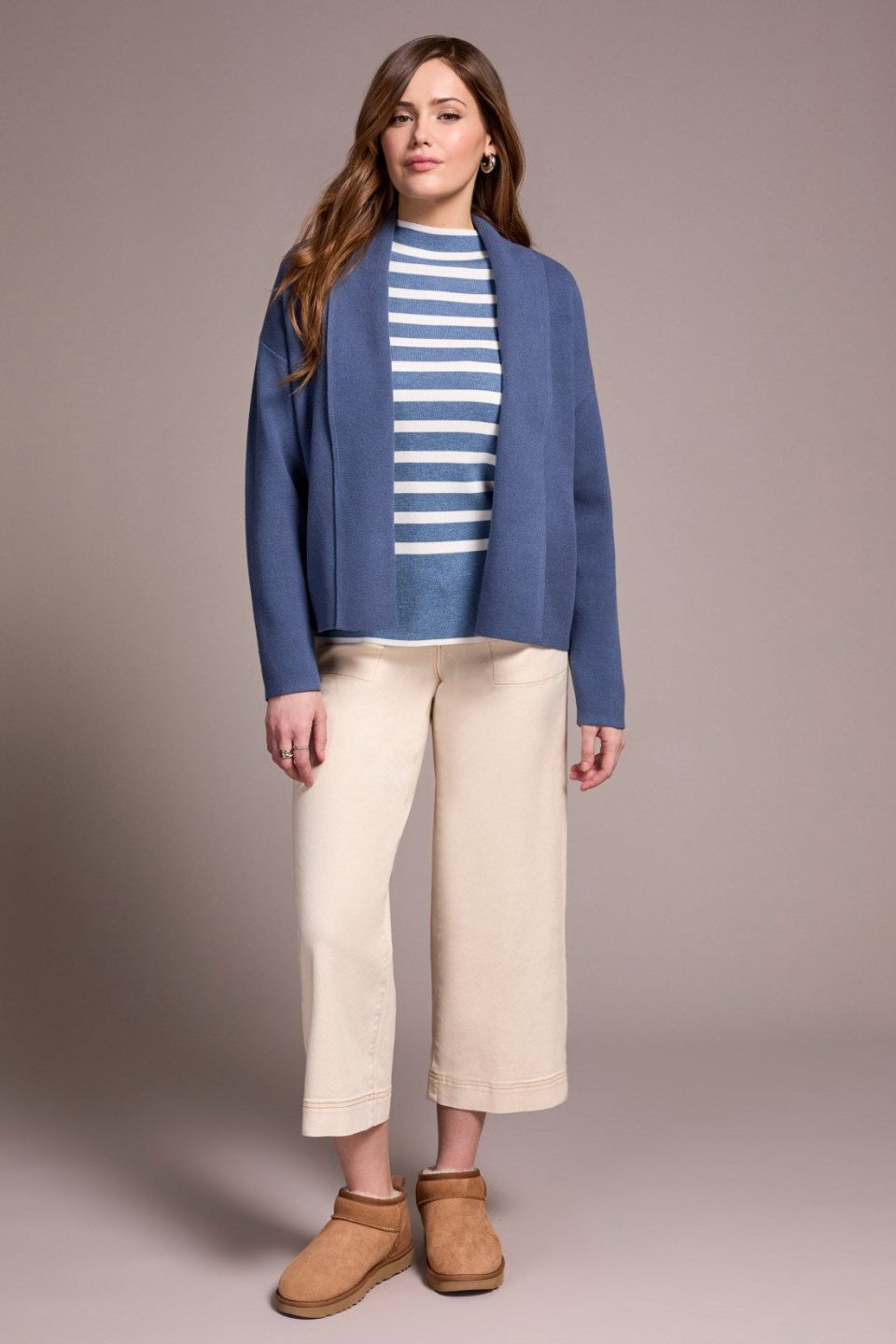 Double Knit Shawl Collar Coatigan-Slateblue