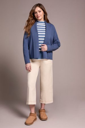 Double Knit Shawl Collar Coatigan-Slateblue