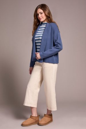 Double Knit Shawl Collar Coatigan-Slateblue