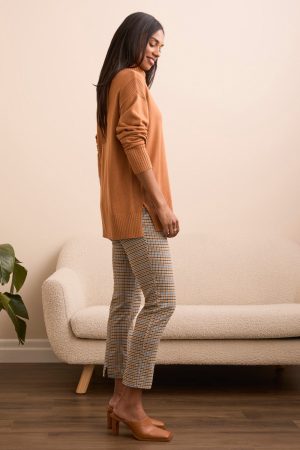 Drop Shoulder Turtle Neck Sweater-Bran