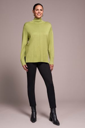 Drop Shoulder Turtle Neck Sweater-Wasabi