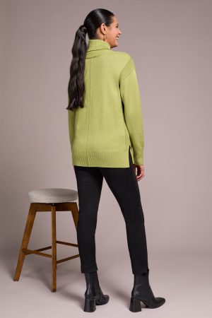 Drop Shoulder Turtle Neck Sweater-Wasabi