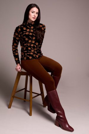 Embellished Velvet Mock Neck Top-Gingerspice