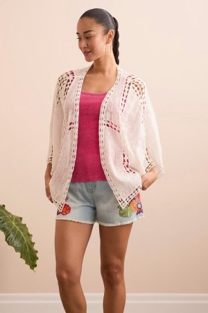 Embroidered Crochet Cover Up With Lace Cut Detail-Summerwhite