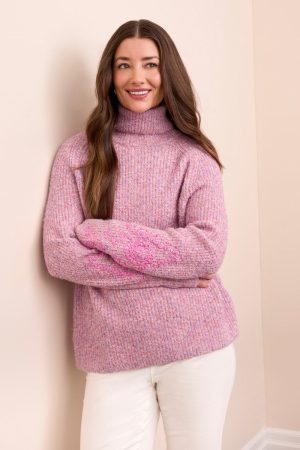 Embroidered Long-Sleeve Turtle Neck Sweater-Cameo