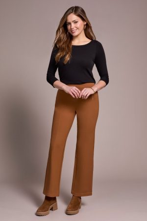 Signature Every Body Ponte Pull-On Pin Tuck Pants-Walnut